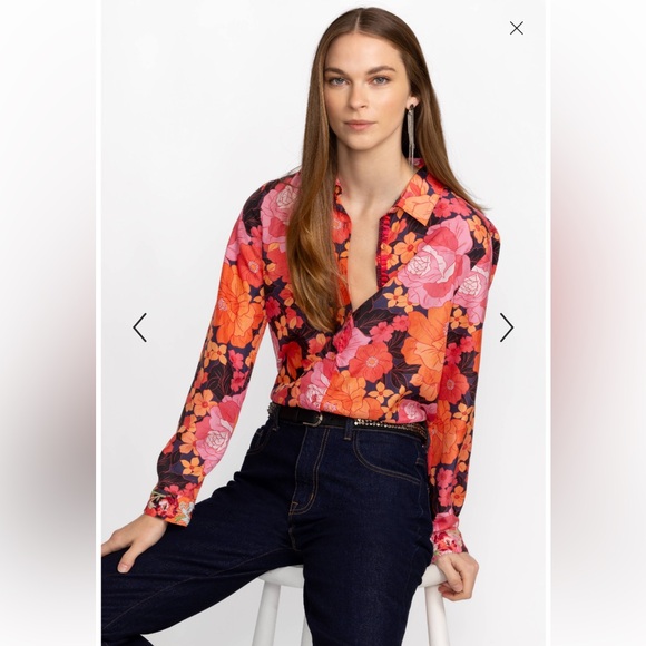 Johnny Was Becca Button Down Shirt Medium Silk - Picture 4 of 16
